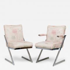  Design Institute America DIA Set of 6 DIA Mid Century American Chrome Z Chairs in Beige and Pastel Upholstery - 4288114