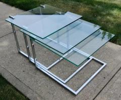  Design Institute America DIA Set of Three Glass Chromed Steel Nesting Tables By Design Institute America - 3442494