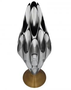  Design Line Mid Century Modern Tubular Table Sculpture Lamp in Brass White After Rougier - 3192861