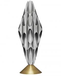  Design Line Mid Century Modern Tubular Table Sculpture Lamp in Brass White After Rougier - 3192868