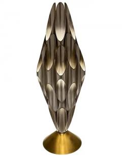  Design Line Mid Century Modern Tubular Table Sculpture Lamp in Brass White After Rougier - 3192901