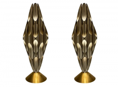  Design Line Pair of Hollywood Regency Glam Table Sculpture Accent Lamps in Gold Silver - 3114261