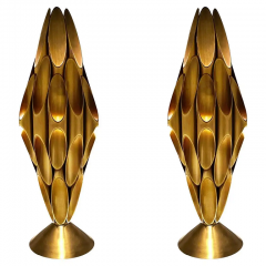  Design Line Pair of Hollywood Regency Table Accent Lamps Patinated Brass after Mastercraft - 3114281