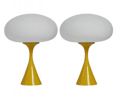  Design Line Pair of Mid Century Modern Table Lamps by Design Line in Yellow White Glass - 2592060