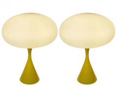  Design Line Pair of Mid Century Modern Table Lamps by Design Line in Yellow White Glass - 2592062