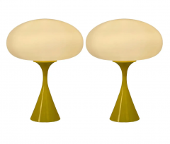  Design Line Pair of Mid Century Modern Table Lamps by Design Line in Yellow White Glass - 2592063