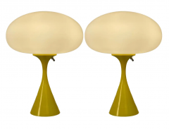  Design Line Pair of Mid Century Modern Table Lamps by Design Line in Yellow White Glass - 2592064