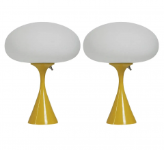  Design Line Pair of Mid Century Modern Table Lamps by Design Line in Yellow White Glass - 2592083
