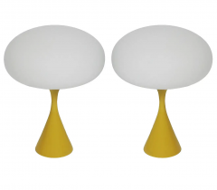  Design Line Pair of Mid Century Modern Table Lamps by Design Line in Yellow White Glass - 2592084