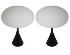  Design Line Pair of Mid Century Modern Table Lamps by Designline in Black White Glass - 3427800