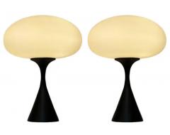  Design Line Pair of Mid Century Modern Table Lamps by Designline in Black White Glass - 3427801