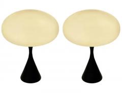  Design Line Pair of Mid Century Modern Table Lamps by Designline in Black White Glass - 3427806