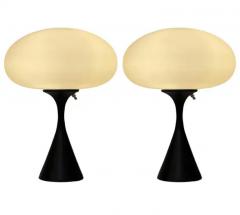  Design Line Pair of Mid Century Modern Table Lamps by Designline in Black White Glass - 3427811