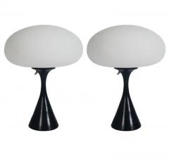  Design Line Pair of Mid Century Modern Table Lamps by Designline in Black White Glass - 3427867