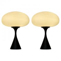  Design Line Pair of Mid Century Modern Table Lamps by Designline in Black White Glass - 3427869