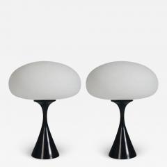  Design Line Pair of Mid Century Modern Table Lamps by Designline in Black White Glass - 3430534