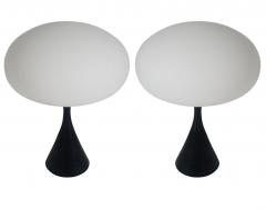  Design Line Pair of Mid Century Modern Table Lamps by Designline in Black White Glass - 3536359