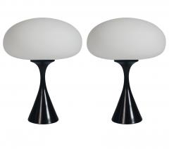  Design Line Pair of Mid Century Modern Table Lamps by Designline in Black White Glass - 3536363