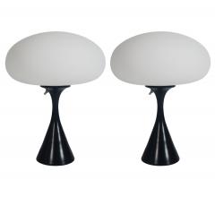  Design Line Pair of Mid Century Modern Table Lamps by Designline in Black White Glass - 3536364