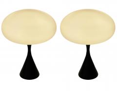 Design Line Pair of Mid Century Modern Table Lamps by Designline in Black White Glass - 3536365