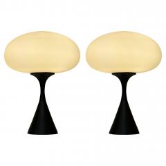  Design Line Pair of Mid Century Modern Table Lamps by Designline in Black White Glass - 3536371