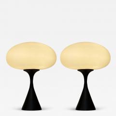  Design Line Pair of Mid Century Modern Table Lamps by Designline in Black White Glass - 3536468