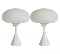  Design Line Pair of Mid Century Modern Table Lamps by Designline in White on White Glass - 3235076