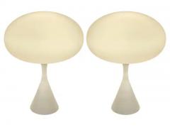  Design Line Pair of Mid Century Modern Table Lamps by Designline in White on White Glass - 3235079