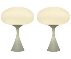  Design Line Pair of Mid Century Modern Table Lamps by Designline in White on White Glass - 3235081
