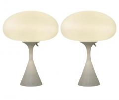  Design Line Pair of Mid Century Modern Table Lamps by Designline in White on White Glass - 3235087