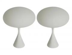  Design Line Pair of Mid Century Modern Table Lamps by Designline in White on White Glass - 3235104