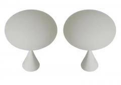  Design Line Pair of Mid Century Modern Table Lamps by Designline in White on White Glass - 3235105