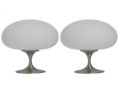 Design Line Pair of Mid Century Tulip Stemlite Lamps by Design Line in Nickel White Glass - 2591993