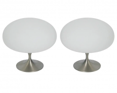  Design Line Pair of Mid Century Tulip Stemlite Lamps by Design Line in Nickel White Glass - 2591994