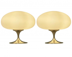  Design Line Pair of Mid Century Tulip Stemlite Lamps by Design Line in Nickel White Glass - 2591995
