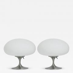  Design Line Pair of Mid Century Tulip Stemlite Lamps by Design Line in Nickel White Glass - 2596486