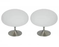  Design Line Pair of Mid Century Tulip Stemlite Lamps by Designline in Nickel White Glass - 3396672