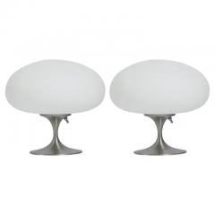  Design Line Pair of Mid Century Tulip Stemlite Lamps by Designline in Nickel White Glass - 3396682