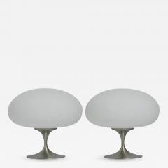  Design Line Pair of Mid Century Tulip Stemlite Lamps by Designline in Nickel White Glass - 3401846