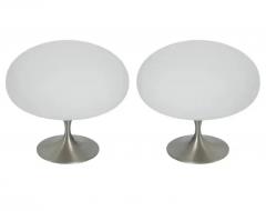  Design Line Pair of Mid Century Tulip Stemlite Lamps by Designline in Nickel White Glass - 3627817