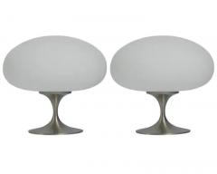  Design Line Pair of Mid Century Tulip Stemlite Lamps by Designline in Nickel White Glass - 3627831