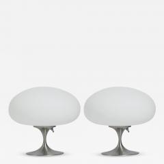  Design Line Pair of Mid Century Tulip Stemlite Lamps by Designline in Nickel White Glass - 3630325