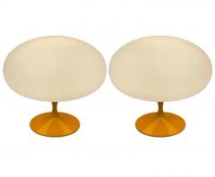  Design Line Pair of Mid Century Tulip Table Lamps by Designline in Orange on White Glass - 3294200