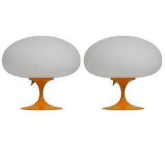  Design Line Pair of Mid Century Tulip Table Lamps by Designline in Orange on White Glass - 3427792