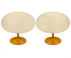  Design Line Pair of Mid Century Tulip Table Lamps by Designline in Orange on White Glass - 3427793