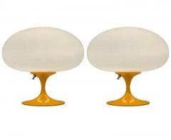  Design Line Pair of Mid Century Tulip Table Lamps by Designline in Orange on White Glass - 3427795