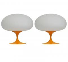  Design Line Pair of Mid Century Tulip Table Lamps by Designline in Orange on White Glass - 3427859