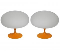  Design Line Pair of Mid Century Tulip Table Lamps by Designline in Orange on White Glass - 3536354