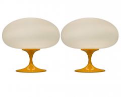  Design Line Pair of Mid Century Tulip Table Lamps by Designline in Orange on White Glass - 3536357