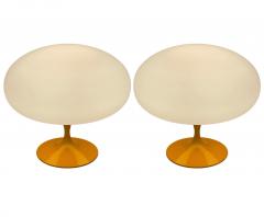  Design Line Pair of Mid Century Tulip Table Lamps by Designline in Orange on White Glass - 3536358